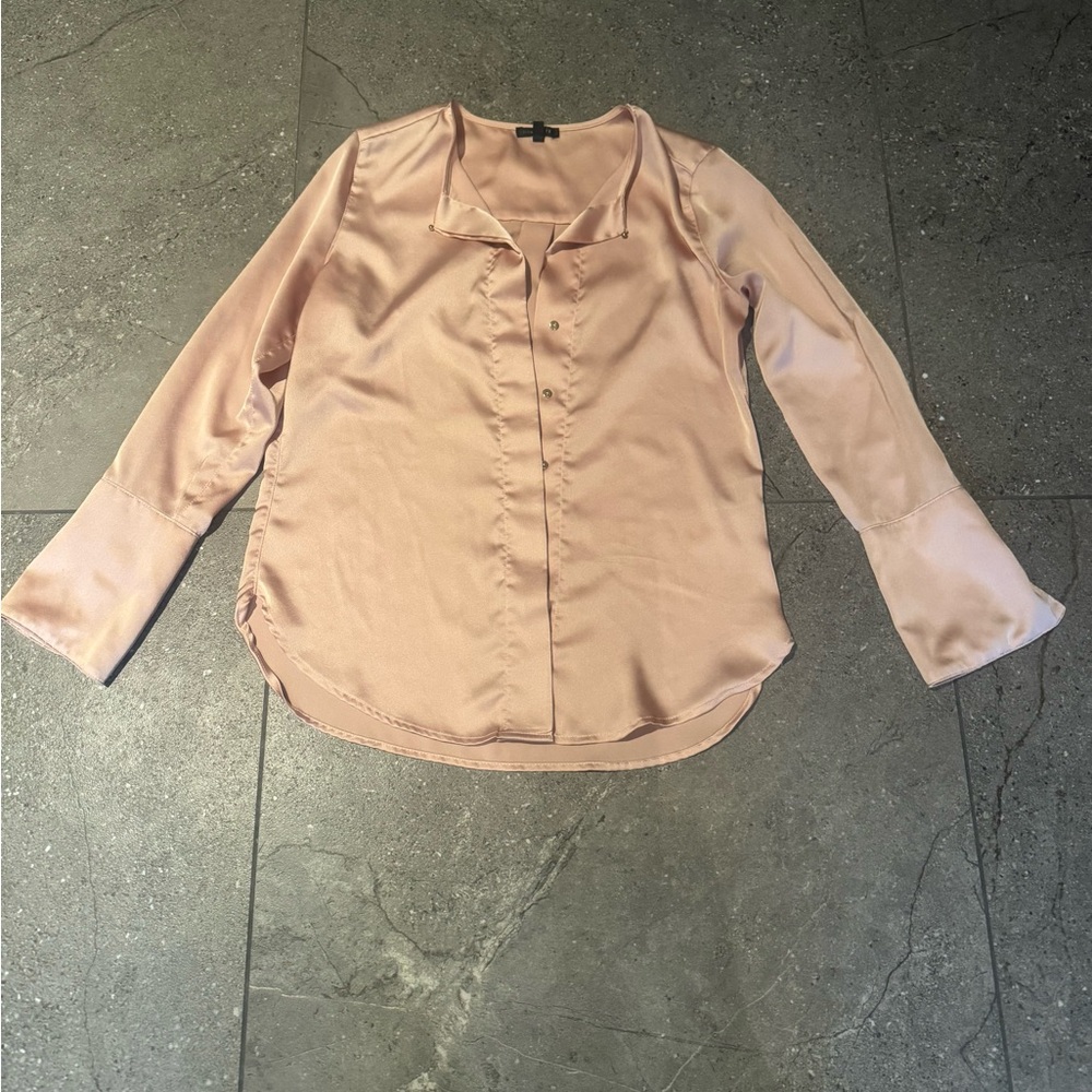 Dynamite Satin Light Blush Button-Down Blouse